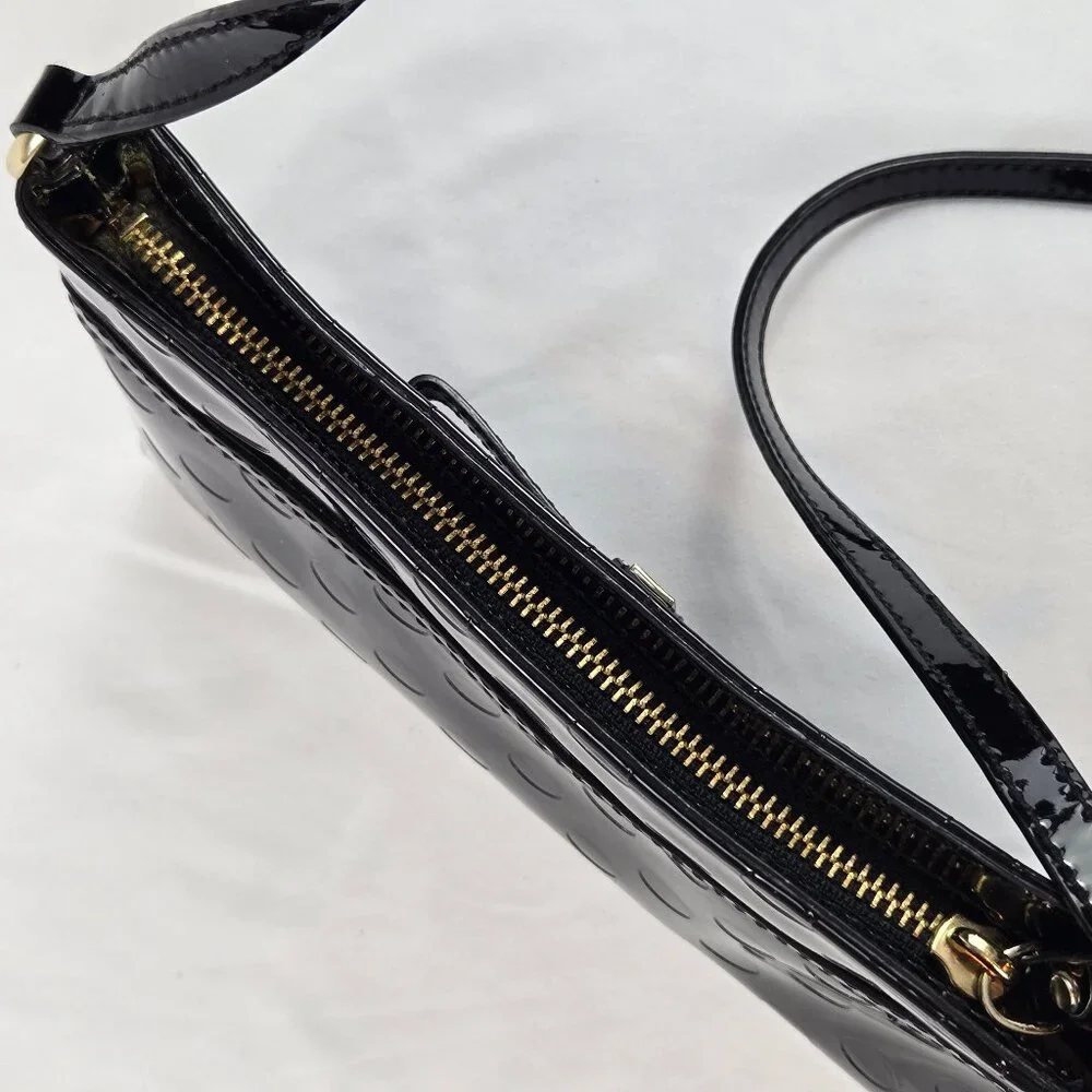 Kate Spade Camellia Street Amy Crossbody Bag Black Patent PVC Debossed Dots